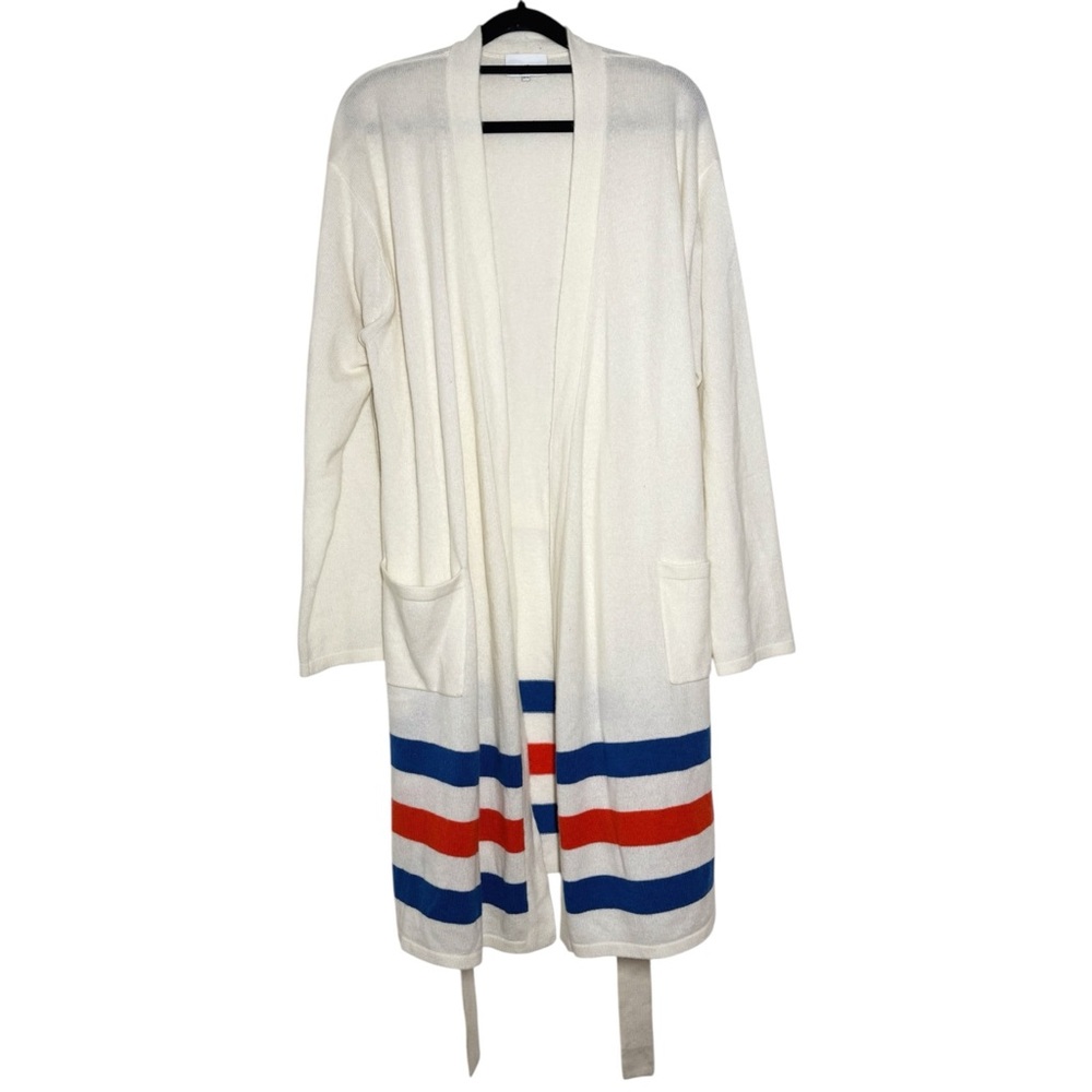 Brooklinen X Kule Cream Blue Red Plush Cashmere Wool Blend Robe - S/M - Picture 3 of 13